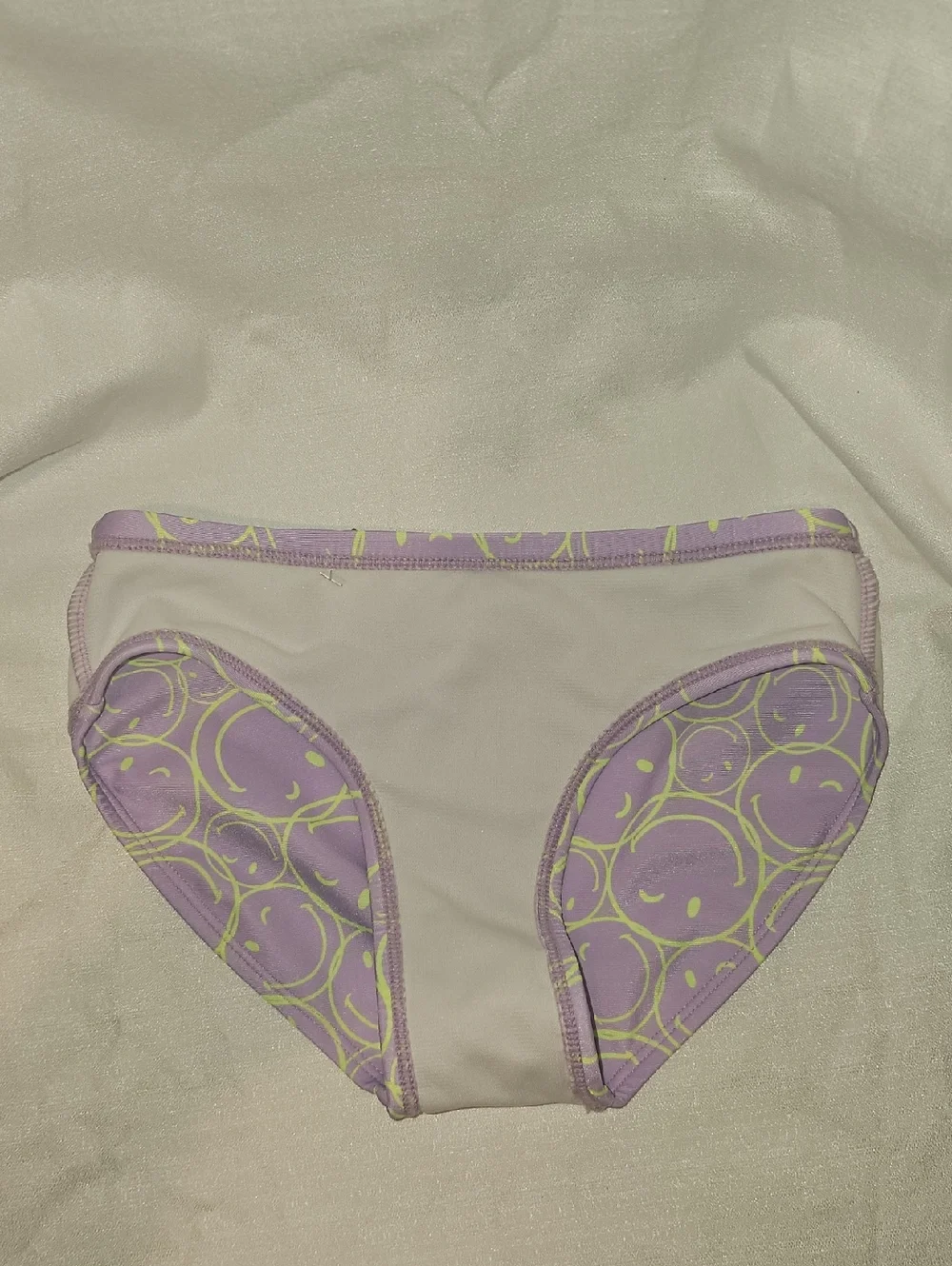 Justice Girl Small 7/8 Purple with Neon Green Smiley Print Bikini Bottoms NWOT